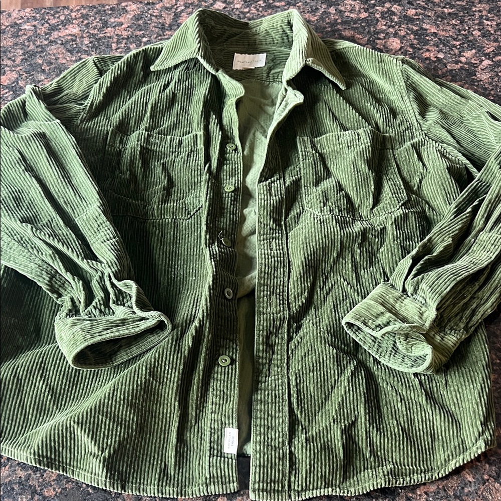 American Eagle Outfitters Olive Green Corduroy Button-Up Shirt